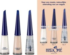 Herome French Manicure Set Salmon - Complete Set In 3 Stappen Een French Manicure - Met Een Salmon Kleurlak, Een Witte Nagellak Voor De Nagelranden En Een Top Coat - 3x10ml. -Glam Make-up Verkoop 1200x939
