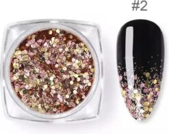 Nail Art Glitter Schubben Champagne Rosé / Goud + Kwastje |Glitter Pailletjes | Rhinestones | Nagelversiering