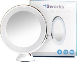 Vergroot Make Up En Scheer Spiegel Met LED Verlichting - 10x Vegroting En Natuurlijk Licht Voor Cosmetica/Scheren/Epileren - 360° Graden Verstelbare Zuignap En Wandbevestiging - Badkamer/Douche/Slaapkamer - Rond – Wit -Glam Make-up Verkoop 1200x965 4