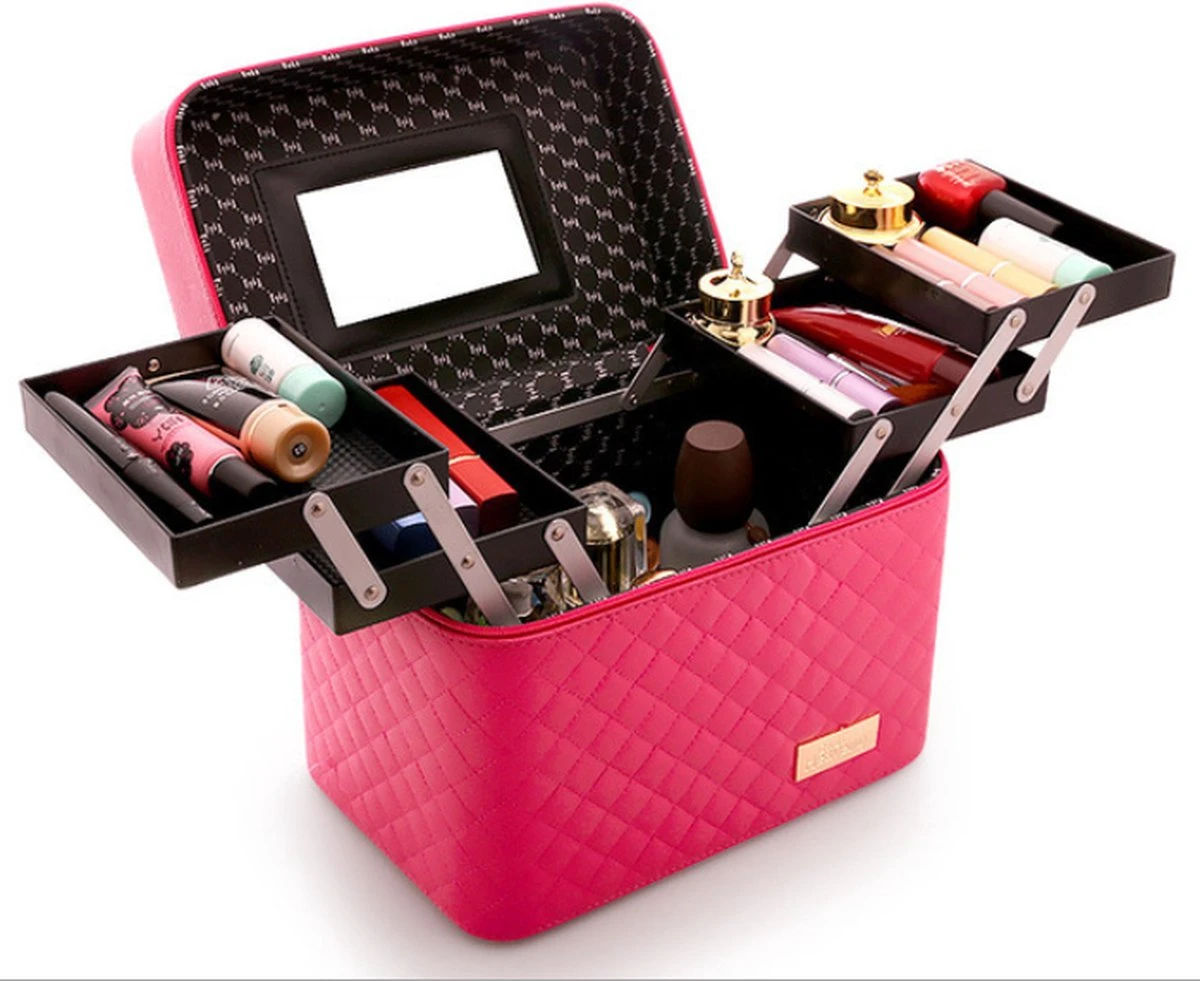 A&K Make Up Koffer | Uitklapbaar | 5 Opbergbakken | Reis Travel Case | Met Spiegel | Roze 1 A&K Make Up Koffer | Uitklapbaar | 5 Opbergbakken | Reis Travel Case | Met Spiegel | Roze