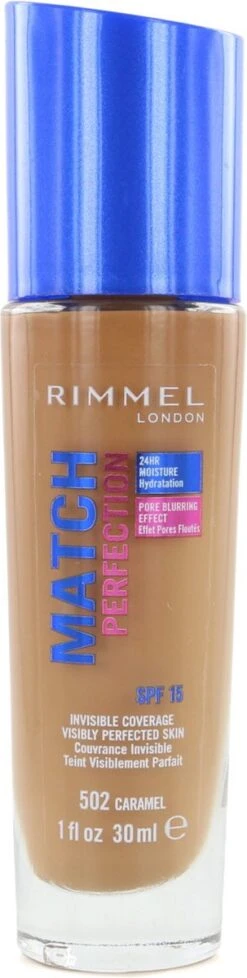 Rimmel London Match Perfection Foundation 502 Caramel -Glam Make-up Verkoop 303x1200 3