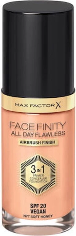 Max Factor Facefinity All Day Flawless 3-in-1 Liquid Foundation - 077 Soft Honey -Glam Make-up Verkoop 387x1200 1