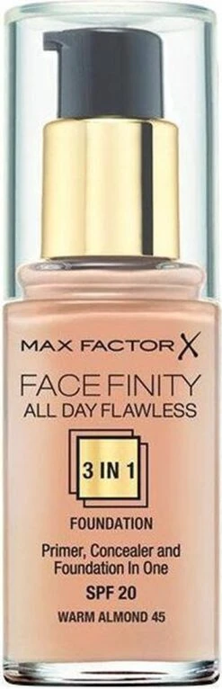Max Factor Facefinity All Day Flawless 3-in-1 Liquid Foundation - 045 Almond -Glam Make-up Verkoop 387x1200