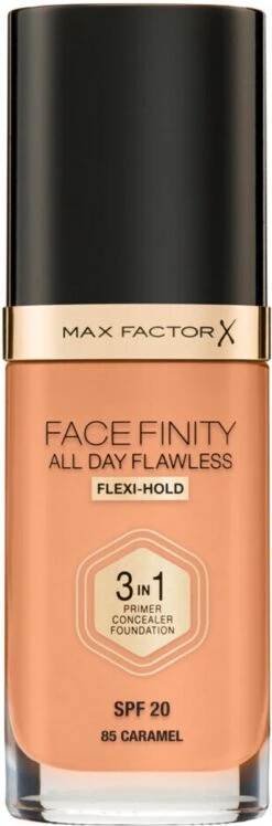 Max Factor Facefinity All Day Flawless 3-in-1 Liquid Foundation - 085 Caramel -Glam Make-up Verkoop 396x1200 5