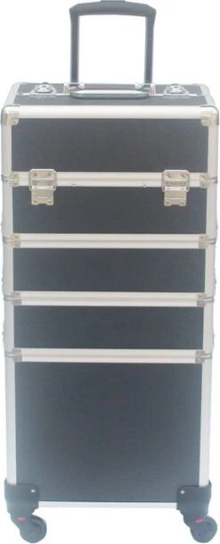 VDD Aluminium Visagie Kappers Koffer Trolley - Make-up Schmink Nagel Koffer Trolley - Zwart