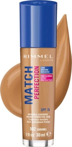 Rimmel London Match Perfection Foundation 502 Caramel -Glam Make-up Verkoop 594x1200