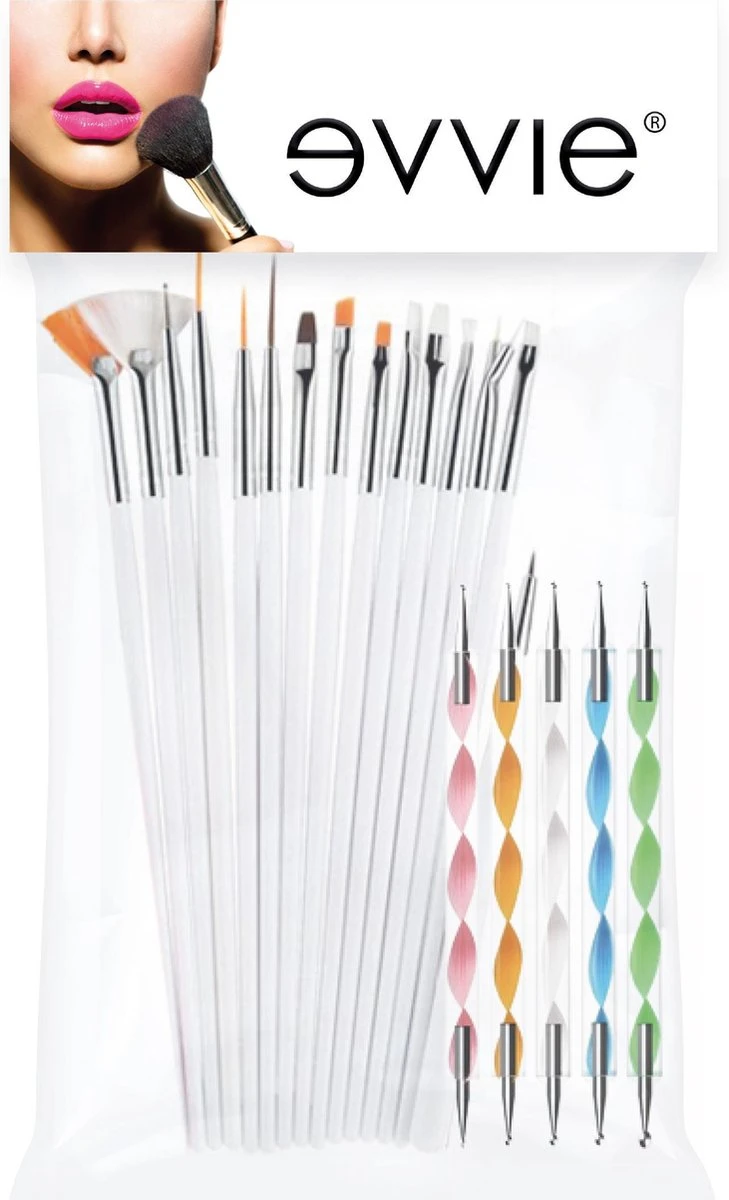 Evvie 20 Delige Nail Art Set - 15 Nailart Penselen En 5 Dotting Tools - Wit 6 Evvie 20 Delige Nail Art Set - 15 Nailart Penselen En 5 Dotting Tools - Wit - Afbeelding 6
