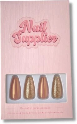 Nailsupplier 'Champagne Shower' | Champagne Feestelijke Nepnagels Met Glitters | Plaknagels | Kunstnagels Met Lijm | Press On Nails -Glam Make-up Verkoop 752x1200