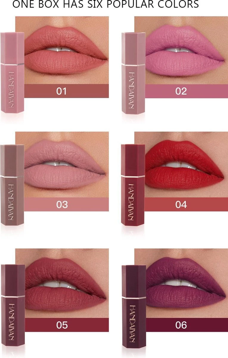 Handaiyan Lipstick Matte - Set Van 6 Kleuren - Lippenstift - Langhoudend - Make Up 2 Handaiyan Lipstick Matte - Set Van 6 Kleuren - Lippenstift - Langhoudend - Make Up - Afbeelding 2