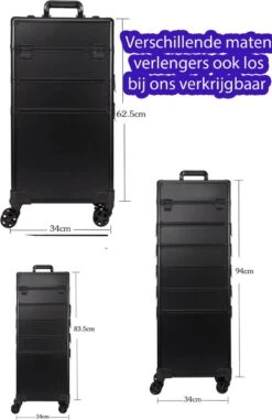 Beautycase / Beautykoffer / Trolley Voor Opbergen Van Uw Persoonlijke Verzorgingsproducten In 3 In 1 Van Aluminium - Bekleed Zwart Fluweel - 8wielen - Kapper - Tattoo - Nagel - Visagie - Make-up - Cosmetica - Schmink - Beauty Case / Beauty Koffer -Glam Make-up Verkoop 777x1200 5