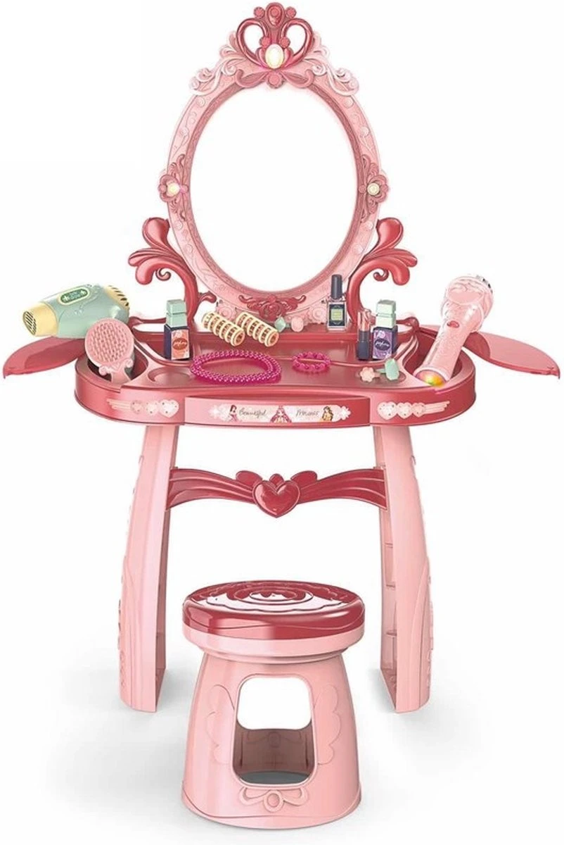 Kaptafel Kind - Make Up Tafel Met Spiegel - 44x24,5x76cm - Roze 4 Kaptafel Kind - Make Up Tafel Met Spiegel - 44x24,5x76cm - Roze - Afbeelding 4