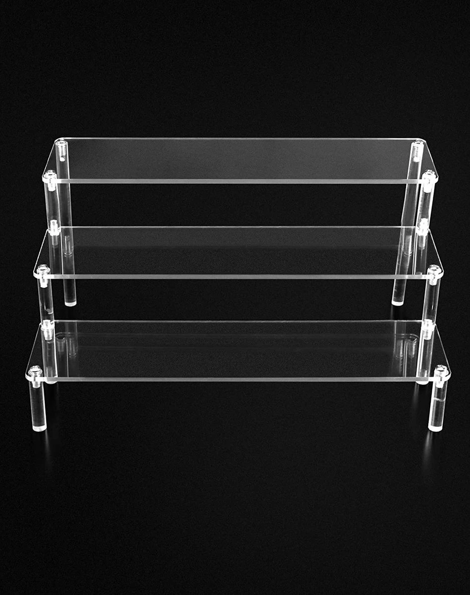 QWORK 3-laags Acryl Displaystandaard, Transparant Acryl Display Riser Plank Voor Figuren, Sieraden, Cupcake, Lippenstift, Nagellak, Kruiden, 30x21x15cm 2 QWORK 3-laags Acryl Displaystandaard, Transparant Acryl Display Riser Plank Voor Figuren, Sieraden, Cupcake, Lippenstift, Nagellak, Kruiden, 30x21x15cm - Afbeelding 2