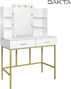 Dakta ® Luxe Make-Up Tafel Met Spiegel Met Verlichting | 2 Lades | Wit En Goud | Kaptafel -Glam Make-up Verkoop 956x1200 5