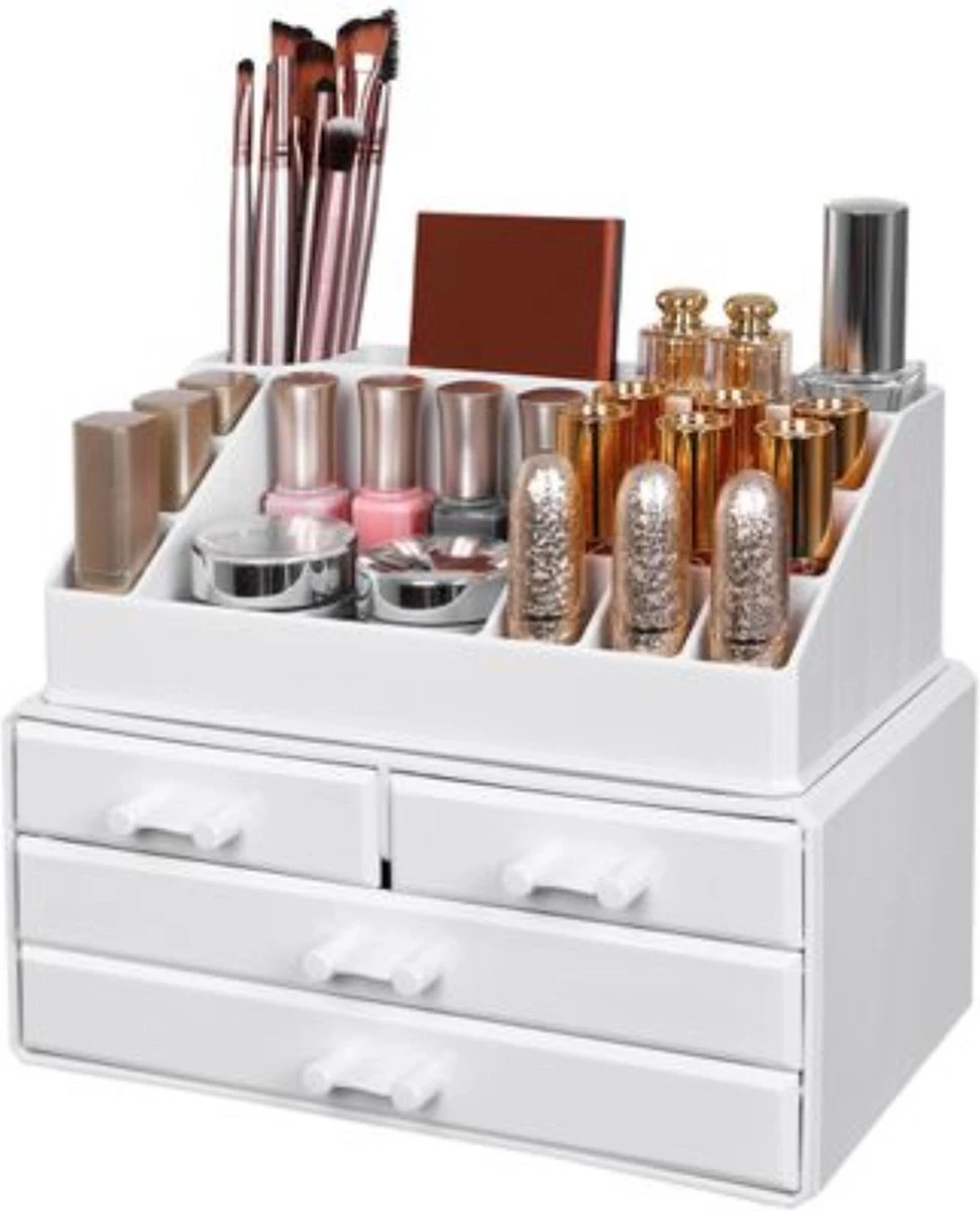 Nancy's Cutler Make-Up Organizer - Make-Up Opslag - 4 Lades - Open Vakken - Wit - Acryl - 24 X 13.5 X 18.5 Cm 6 Nancy's Cutler Make-Up Organizer - Make-Up Opslag - 4 Lades - Open Vakken - Wit - Acryl - 24 X 13.5 X 18.5 Cm - Afbeelding 6